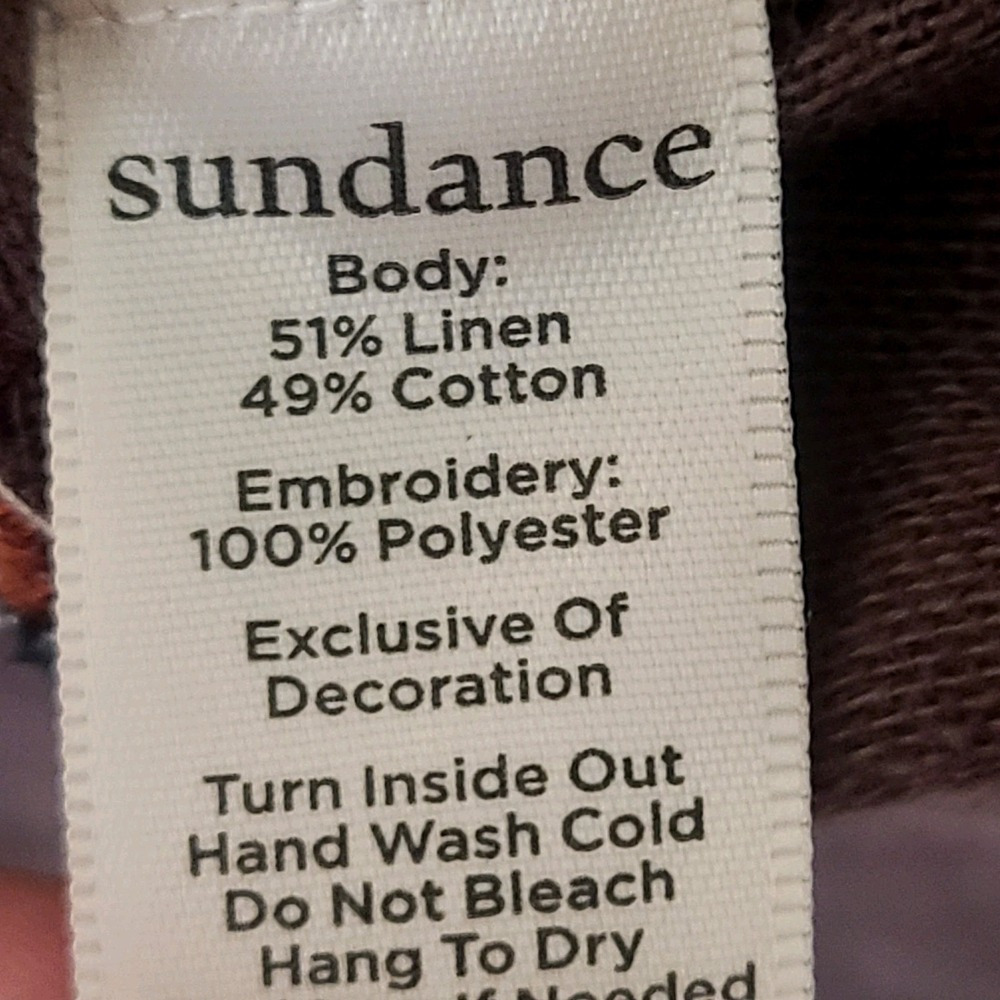 Sundance Brown Square Neck Lacy Embroidered Linen Blend Top Blouse Boho Small - Picture 7 of 8